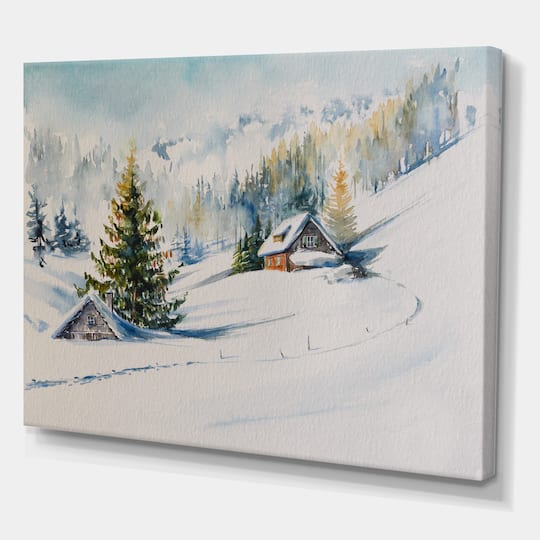 Designart - Little House In The Winter Mountains